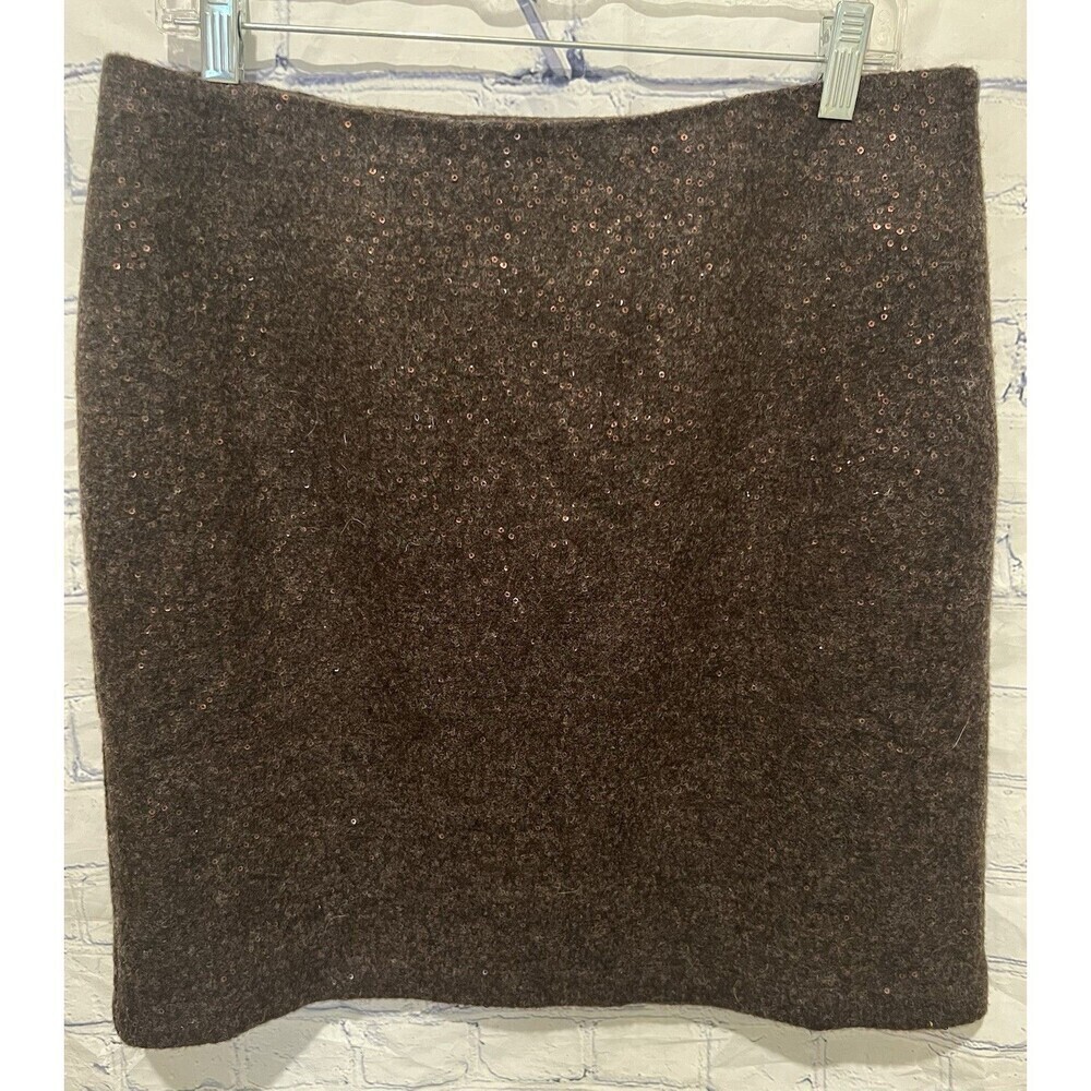 J. Jill brown wool sparkle metallic sequined above knee skit NWT Size 10